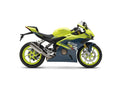 Neon green ZXMoto 500RR WSBK standings motorcycle, racing bike with aerodynamic design and racing decals.