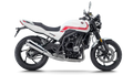 White ZXMOTO 500F sports motorcycle with sleek design, front view showing sporty body, headlights, and aggressive styling.